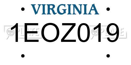 1EOZ019 Virginia License Plate