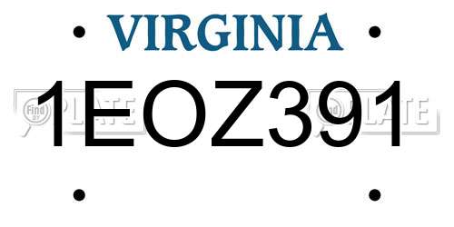1EOZ391 Virginia License Plate