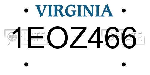 1EOZ466 Virginia License Plate