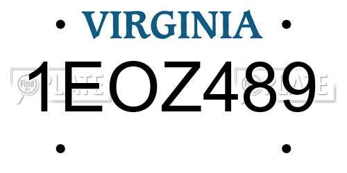 1EOZ489 Virginia License Plate