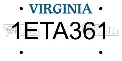 1ETA361 Virginia License Plate