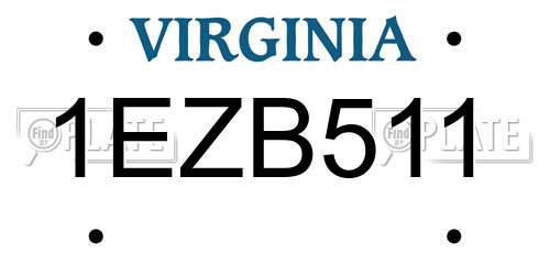 1EZB511 Virginia License Plate