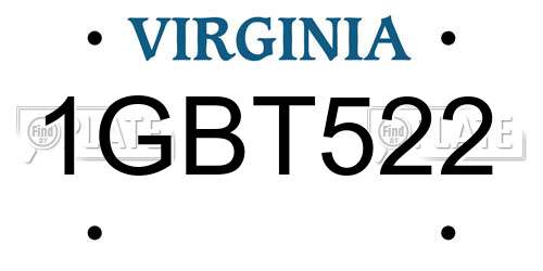 1GBT522 Virginia License Plate