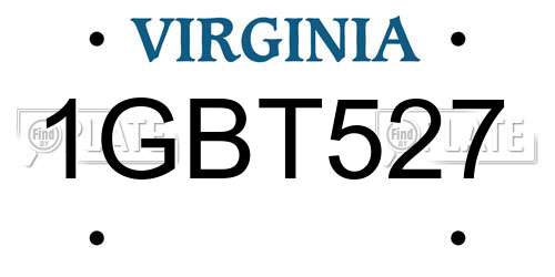 1GBT527 Virginia License Plate