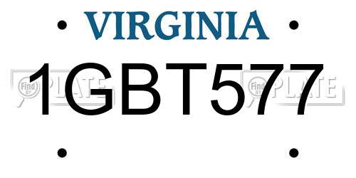 1GBT577 Virginia License Plate