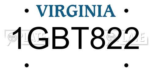 1GBT822 Virginia License Plate