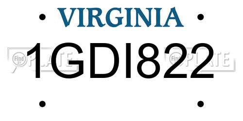 1GDI822 Virginia License Plate