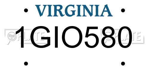 1GIO580 Virginia License Plate