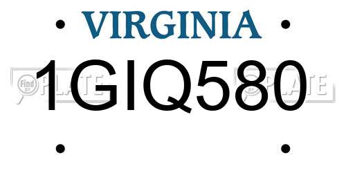 1GIQ580 Virginia License Plate