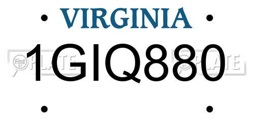 1GIQ880 Virginia License Plate