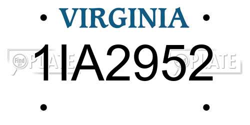 1IA2952 Virginia License Plate