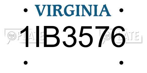 1IB3576 Virginia License Plate