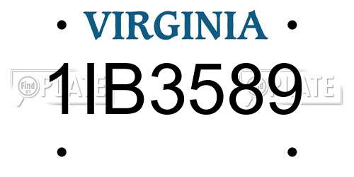 1IB3589 Virginia License Plate