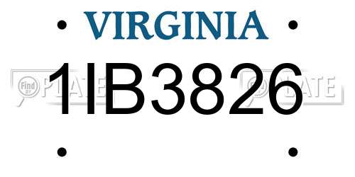 1IB3826 Virginia License Plate