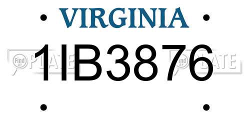 1IB3876 Virginia License Plate