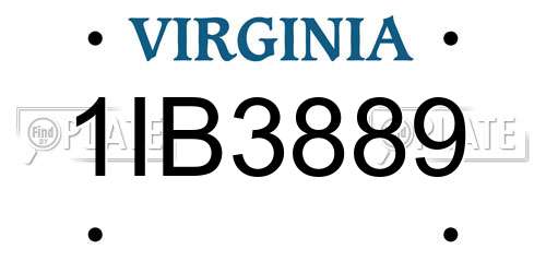 1IB3889 Virginia License Plate