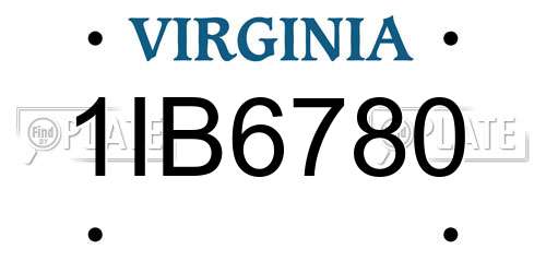1IB6780 Virginia License Plate