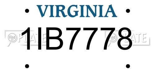 1IB7778 Virginia License Plate