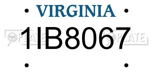 1IB8067 Virginia License Plate