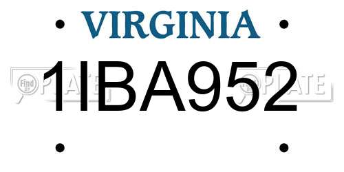 1IBA952 Virginia License Plate