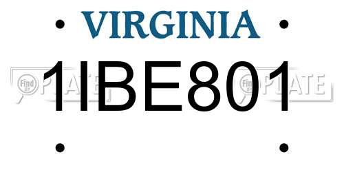 1IBE801 Virginia License Plate