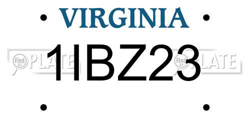 1IBZ23 Virginia License Plate