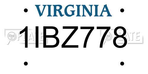 1IBZ778 Virginia License Plate