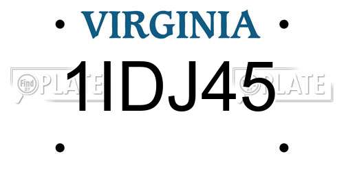 1IDJ45 Virginia License Plate