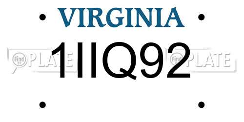 1IIQ92 Virginia License Plate
