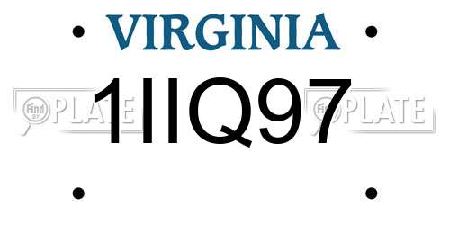 1IIQ97 Virginia License Plate