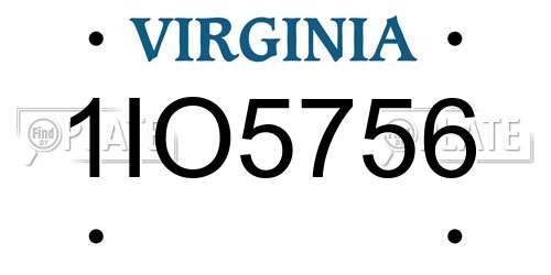 1IO5756 Virginia License Plate