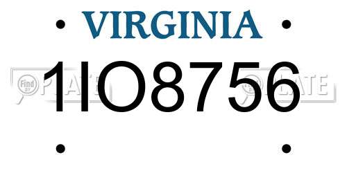 1IO8756 Virginia License Plate