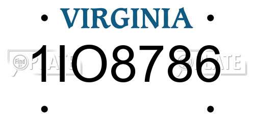 1IO8786 Virginia License Plate