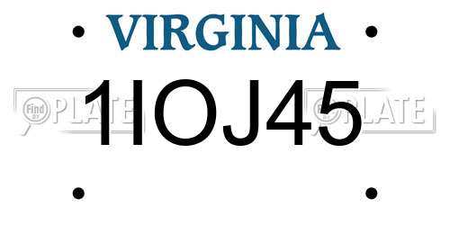 1IOJ45 Virginia License Plate