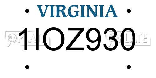1IOZ930 Virginia License Plate