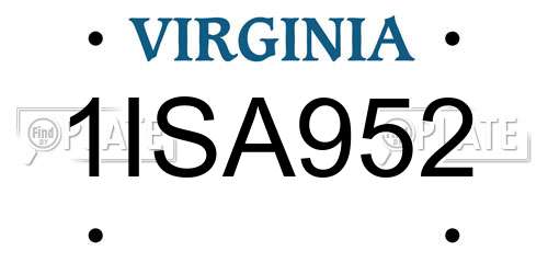 1ISA952 Virginia License Plate