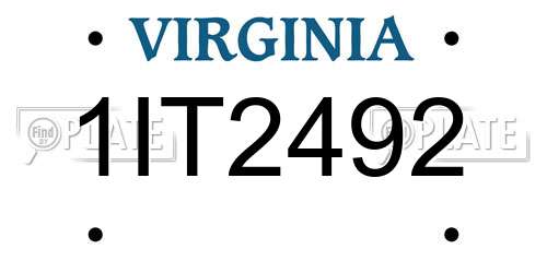 1IT2492 Virginia License Plate