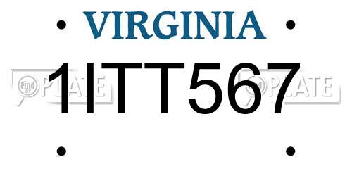 1ITT567 Virginia License Plate