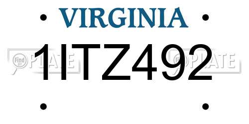 1ITZ492 Virginia License Plate