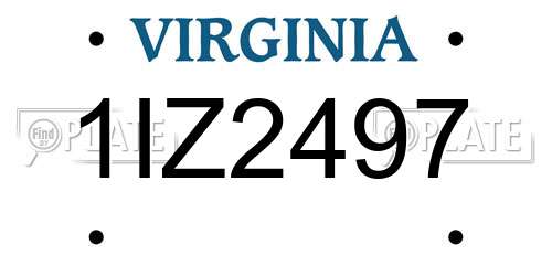 1IZ2497 Virginia License Plate