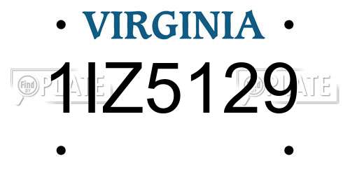 1IZ5129 Virginia License Plate