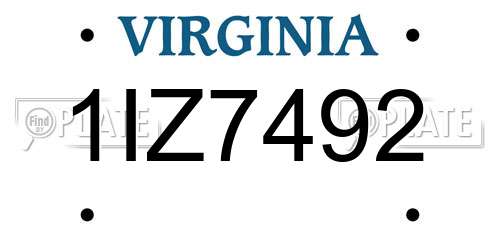 1IZ7492 Virginia License Plate