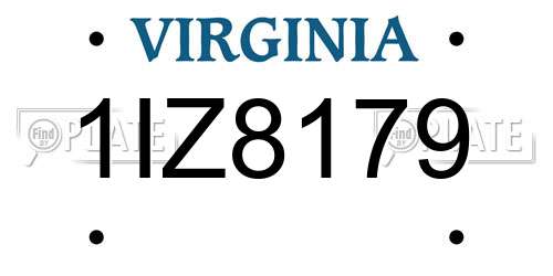 1IZ8179 Virginia License Plate
