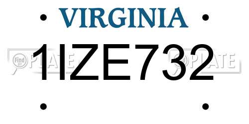 1IZE732 Virginia License Plate