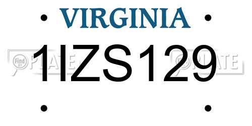 1IZS129 Virginia License Plate