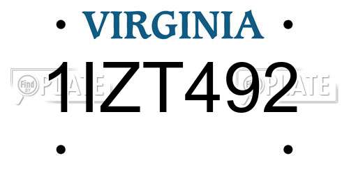 1IZT492 Virginia License Plate
