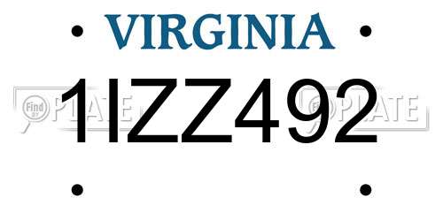1IZZ492 Virginia License Plate