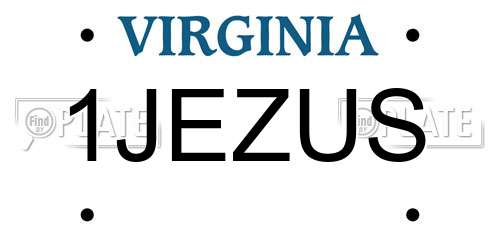 1JEZUS Virginia License Plate