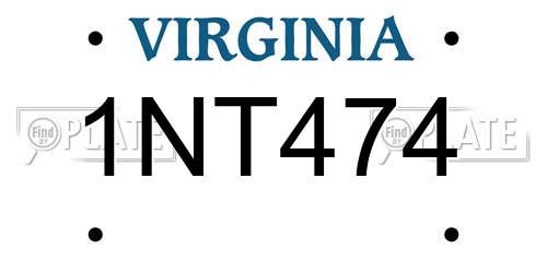 1NT474 Virginia License Plate