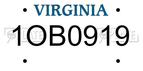 1OB0919 Virginia License Plate